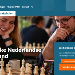 Homepage van schaakbond.nl met de vernieuwde navigatie en de hoofdonderdelen Clubs, Spelers, Opleidingen, Over de KNSB en Contact.